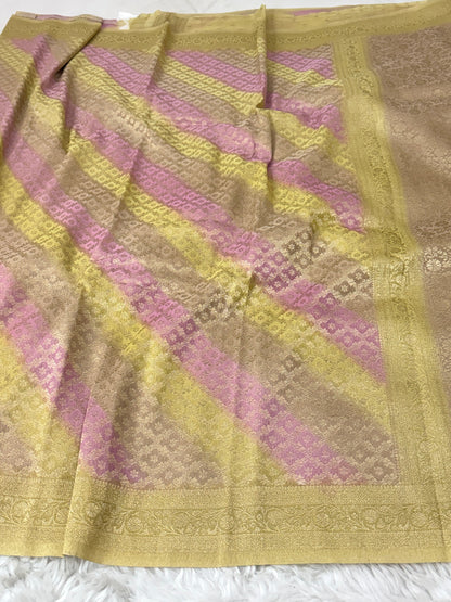 Mehendi Green Leheriya Rangkaat Banarasi Khaddi Georgette Saree