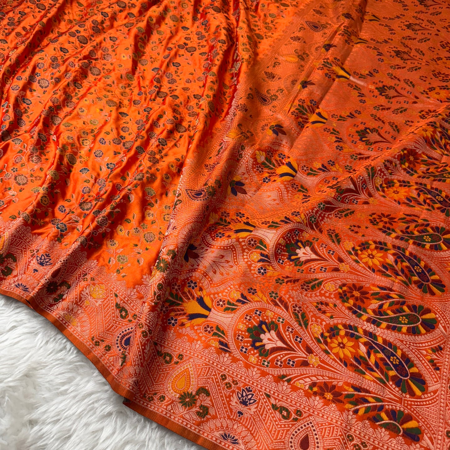 Orange Banarasi Meenakari Mashru Silk Saree - BN57