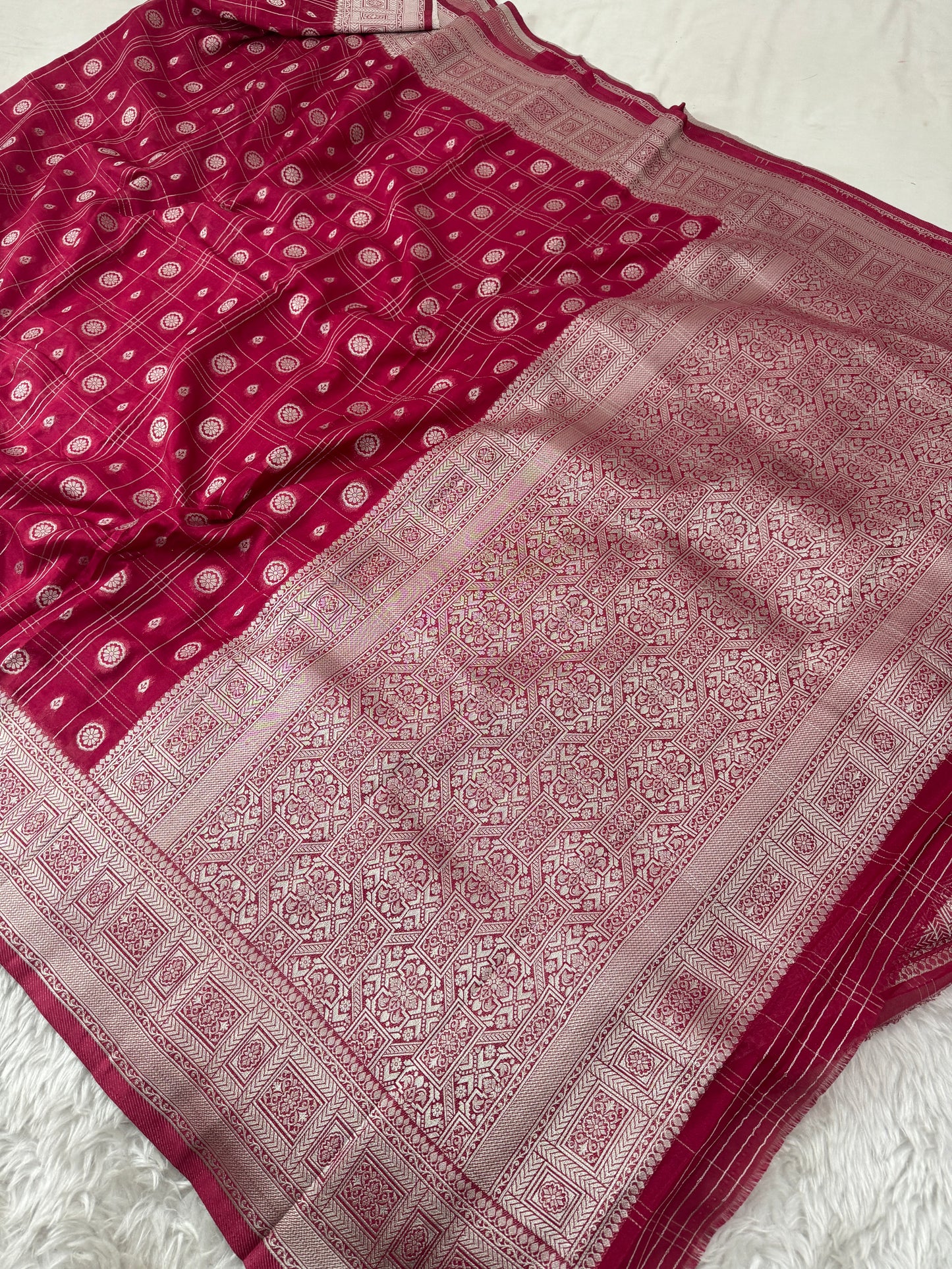 Deep Rani Pink Banarasi Crepe Georgette Saree