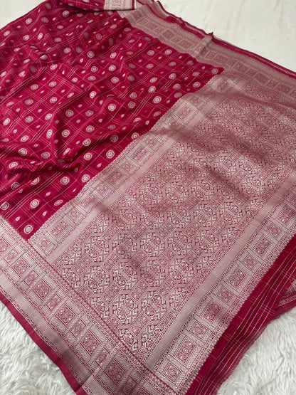 Deep Rani Pink Banarasi Crepe Georgette Saree