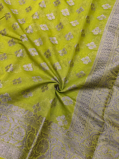 Lime Green Banarasi Georgette Saree