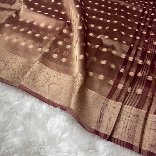 Deep Maroon Banarasi Tissue Silk Saree
