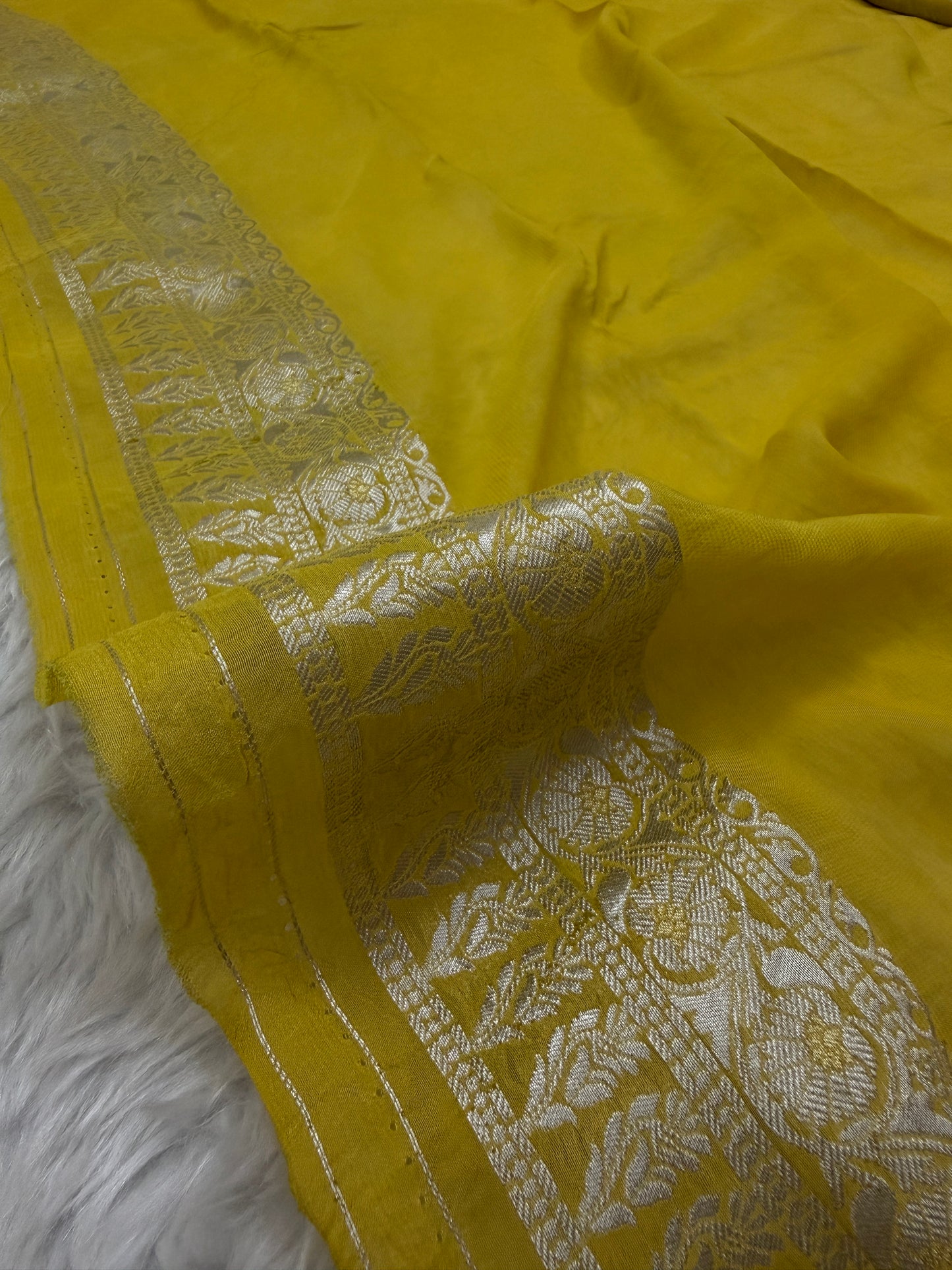Haldi Yellow Banarasi Viscose Khaddi Georgette Saree