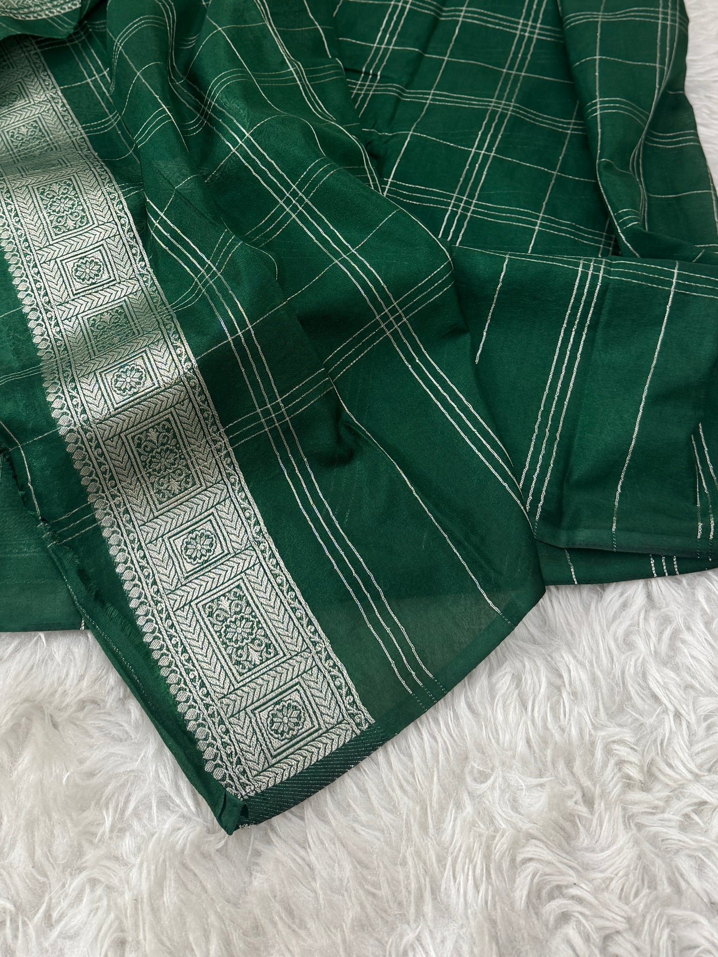 Bottle Green Banarasi Crepe Georgette Saree