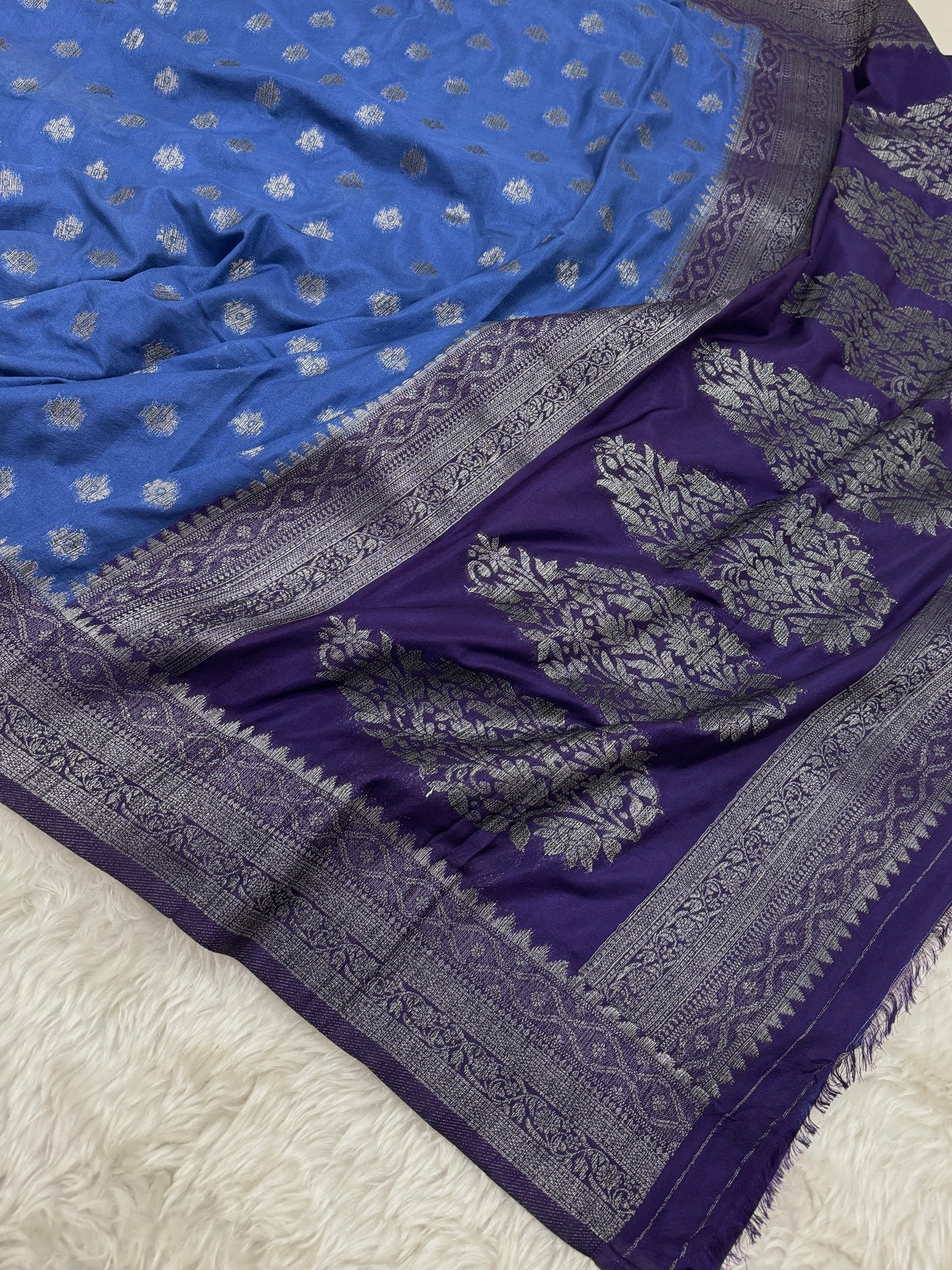 German Blue to Purple Banarasi Crepe Georgette Saree