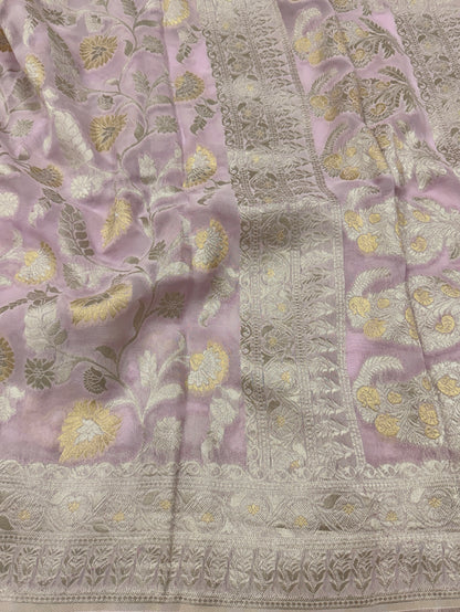 Baby Pink Banarasi Viscose Khaddi Georgette Saree