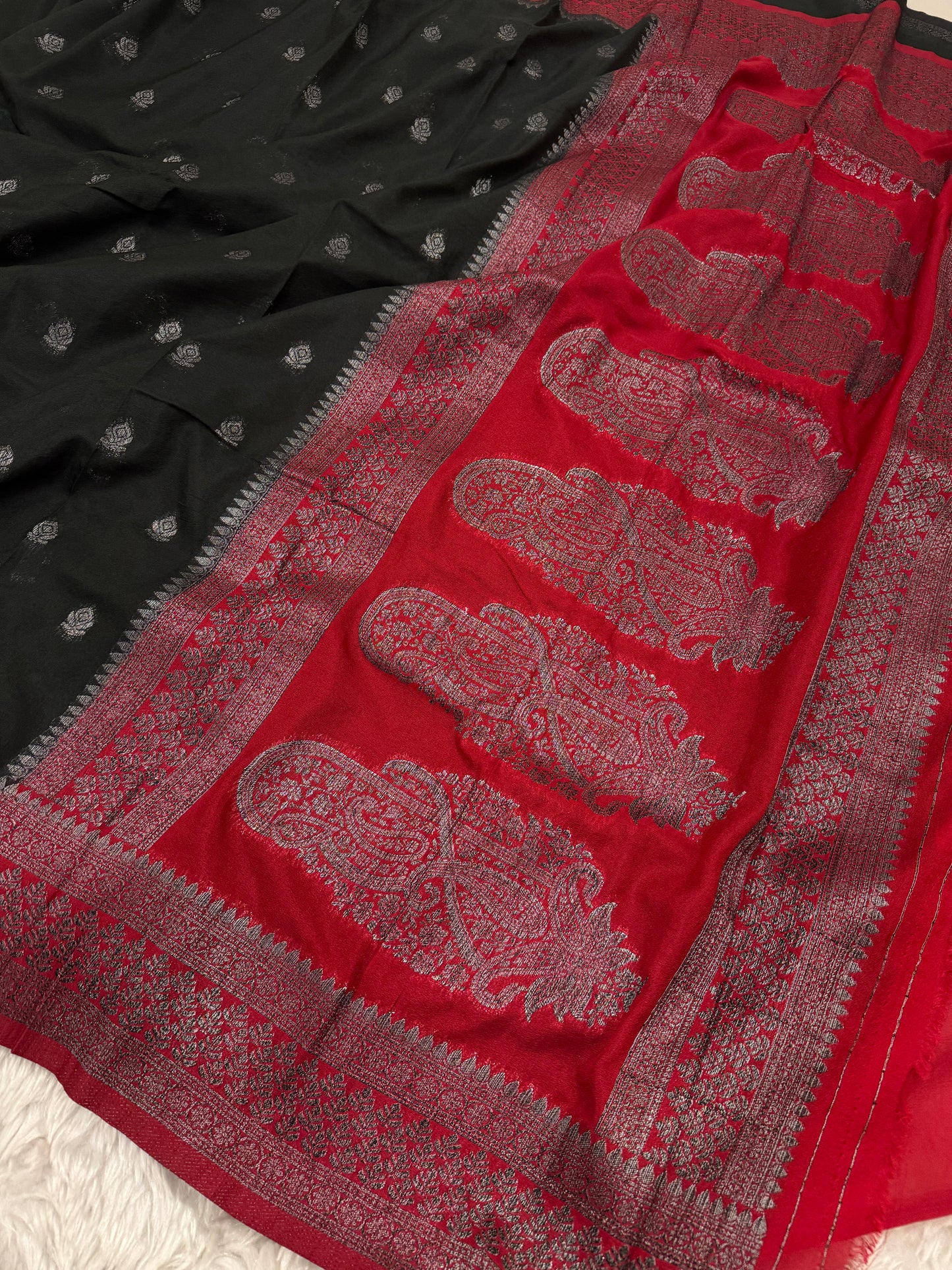 Black to Maroon Banarasi Crepe Georgette Saree