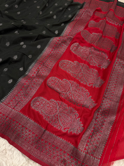 Black to Maroon Banarasi Crepe Georgette Saree