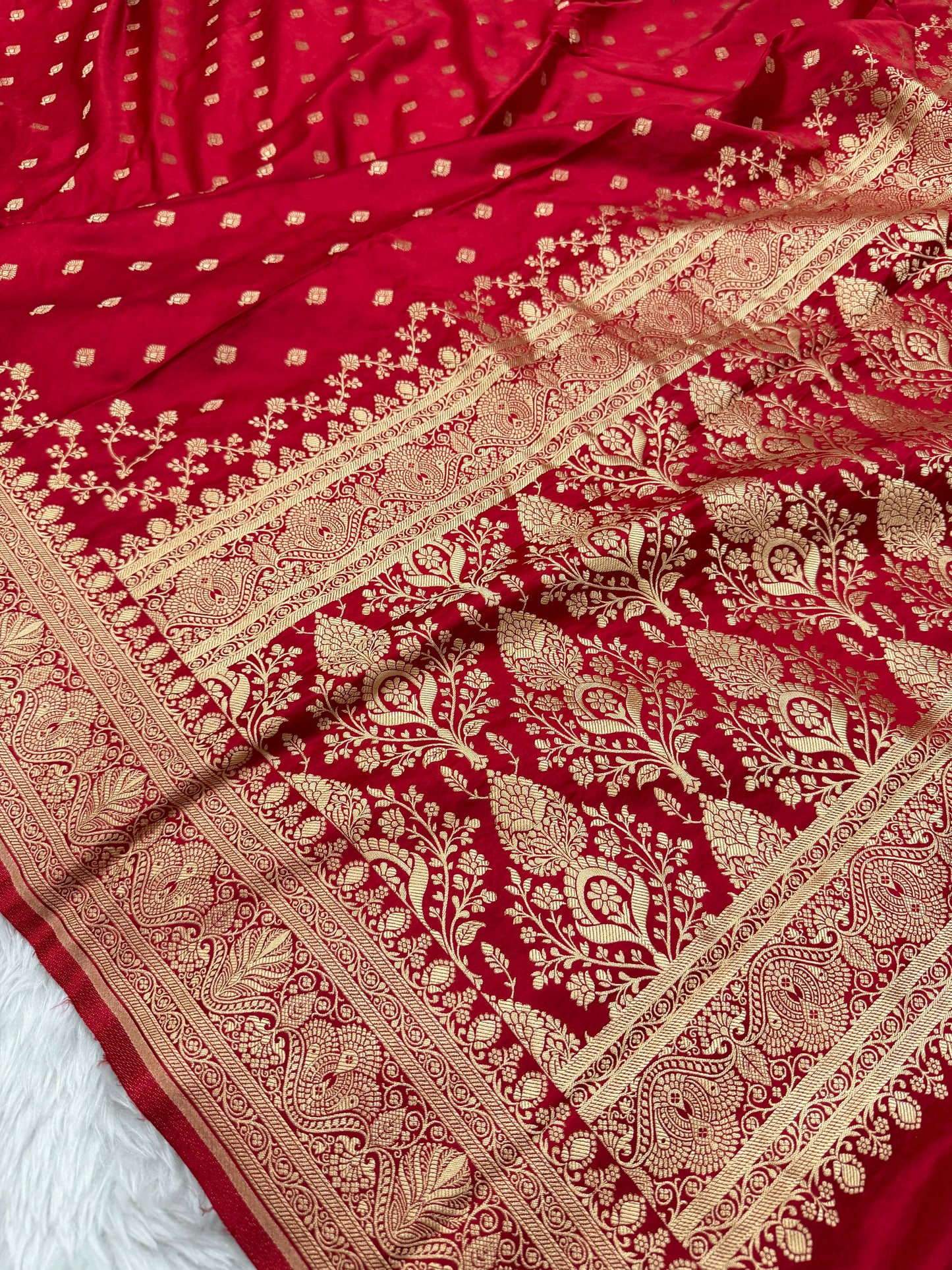 Bridal Red Banarasi Mashru Silk Saree