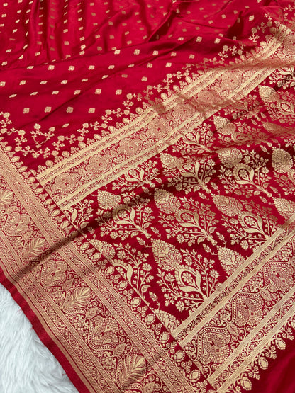 Bridal Red Banarasi Mashru Silk Saree