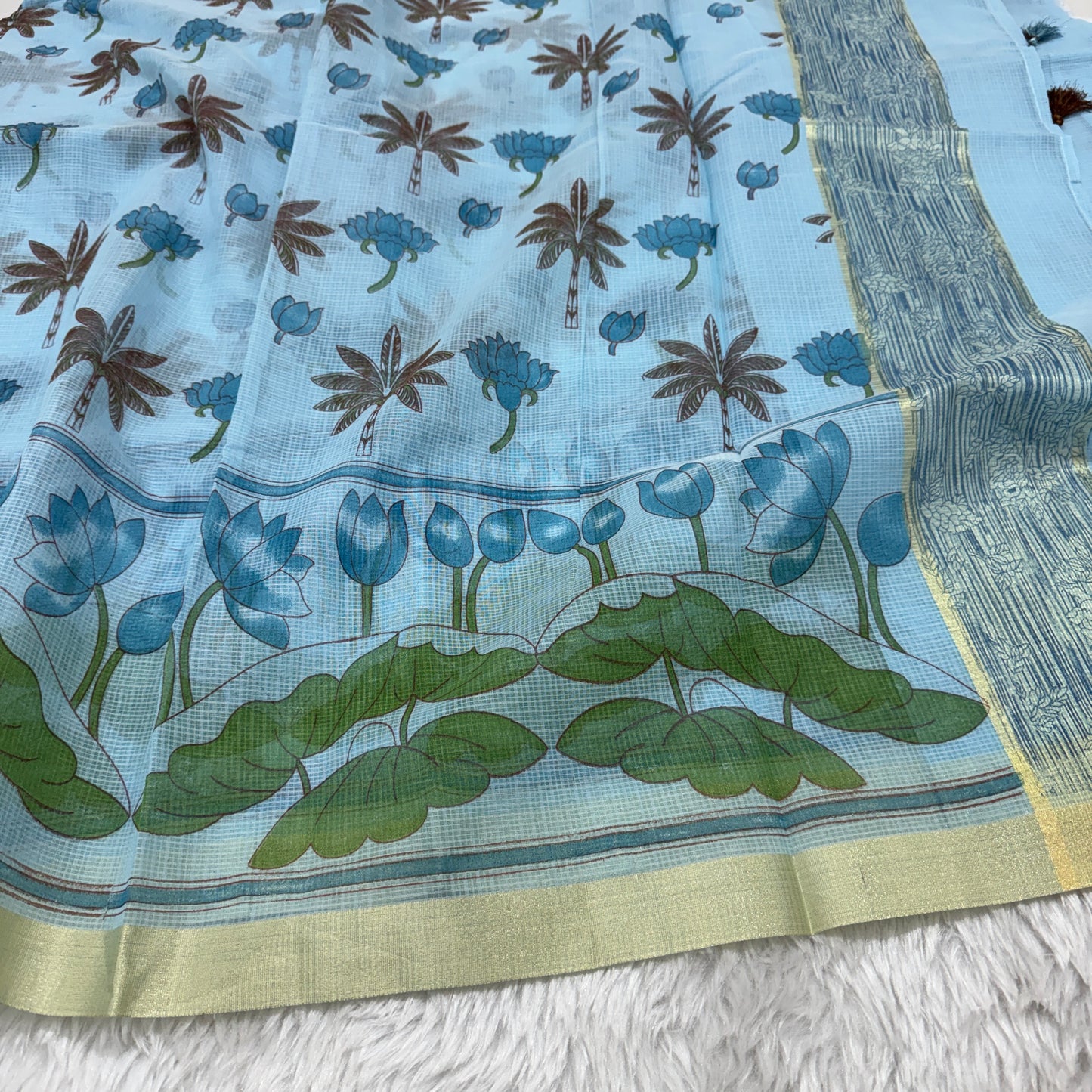 Block Print Cotton Kota Doria Saree