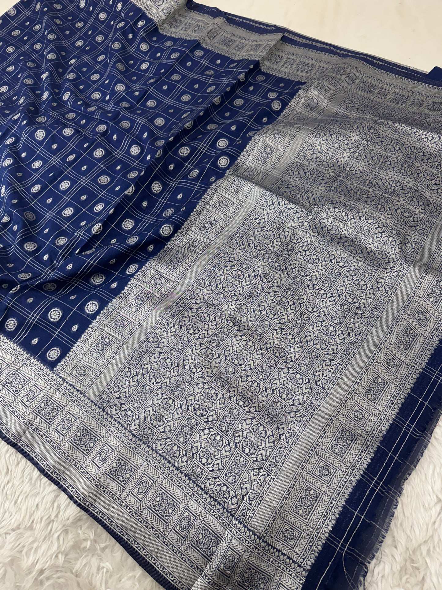 Navy Blue Banarasi Crepe Georgette Saree