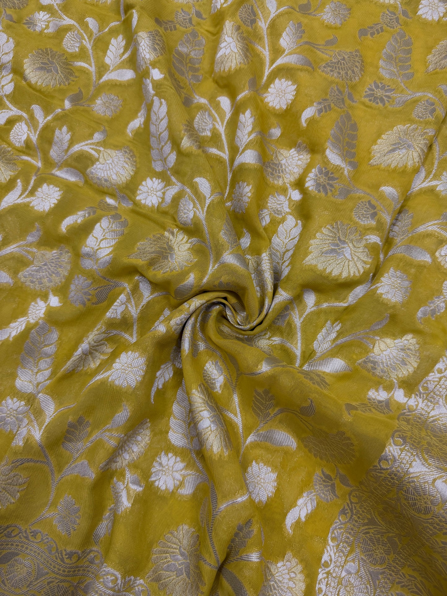 Haldi Yellow Banarasi Viscose Khaddi Georgette Saree