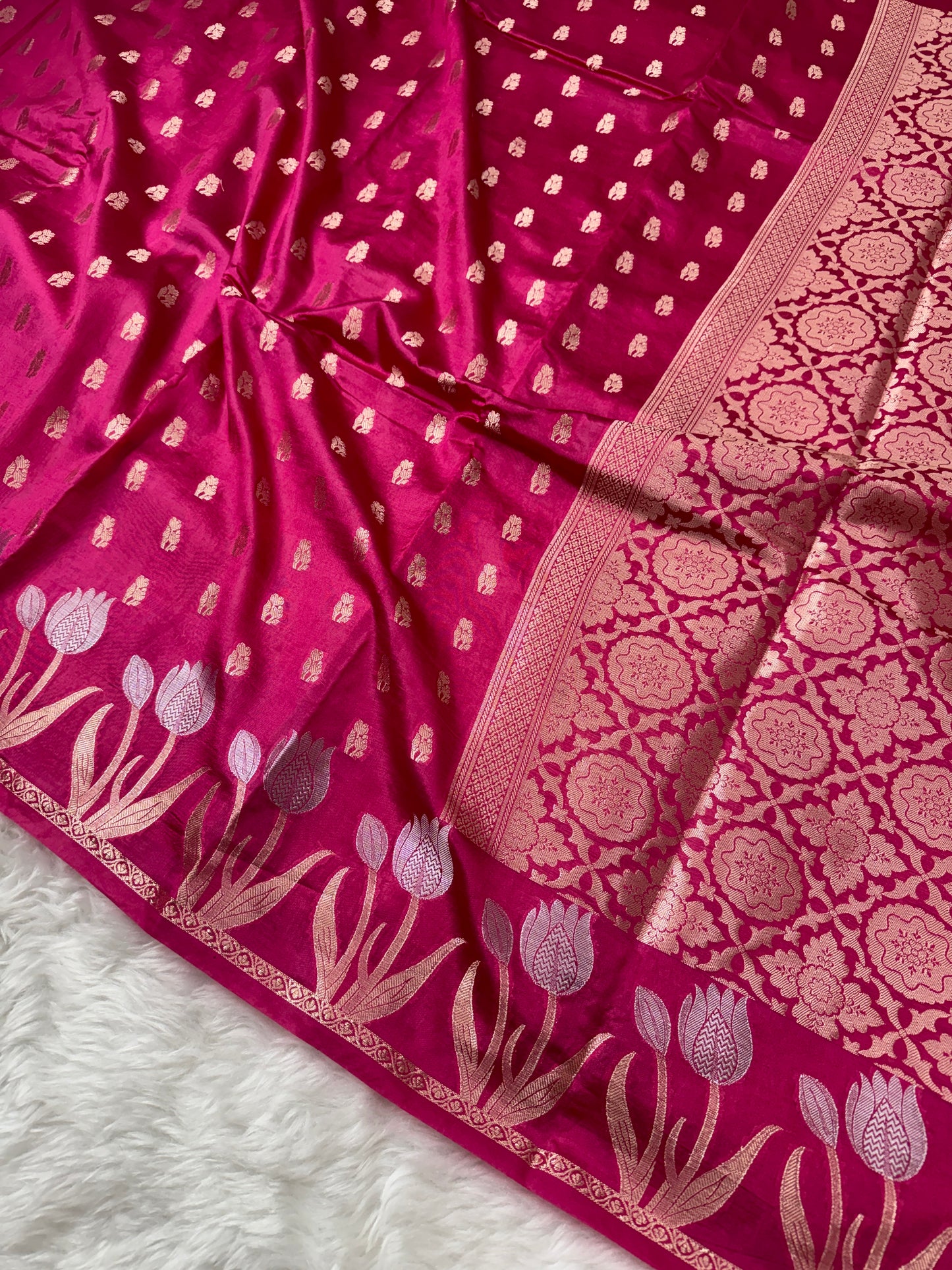 Rani Pink Premium Banarasi Mango Silk Saree