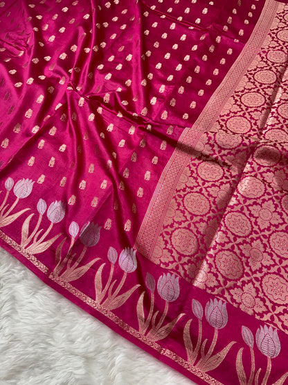 Rani Pink Premium Banarasi Mango Silk Saree