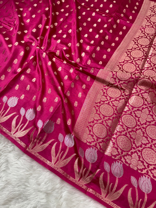 Rani Pink Premium Banarasi Mango Silk Saree