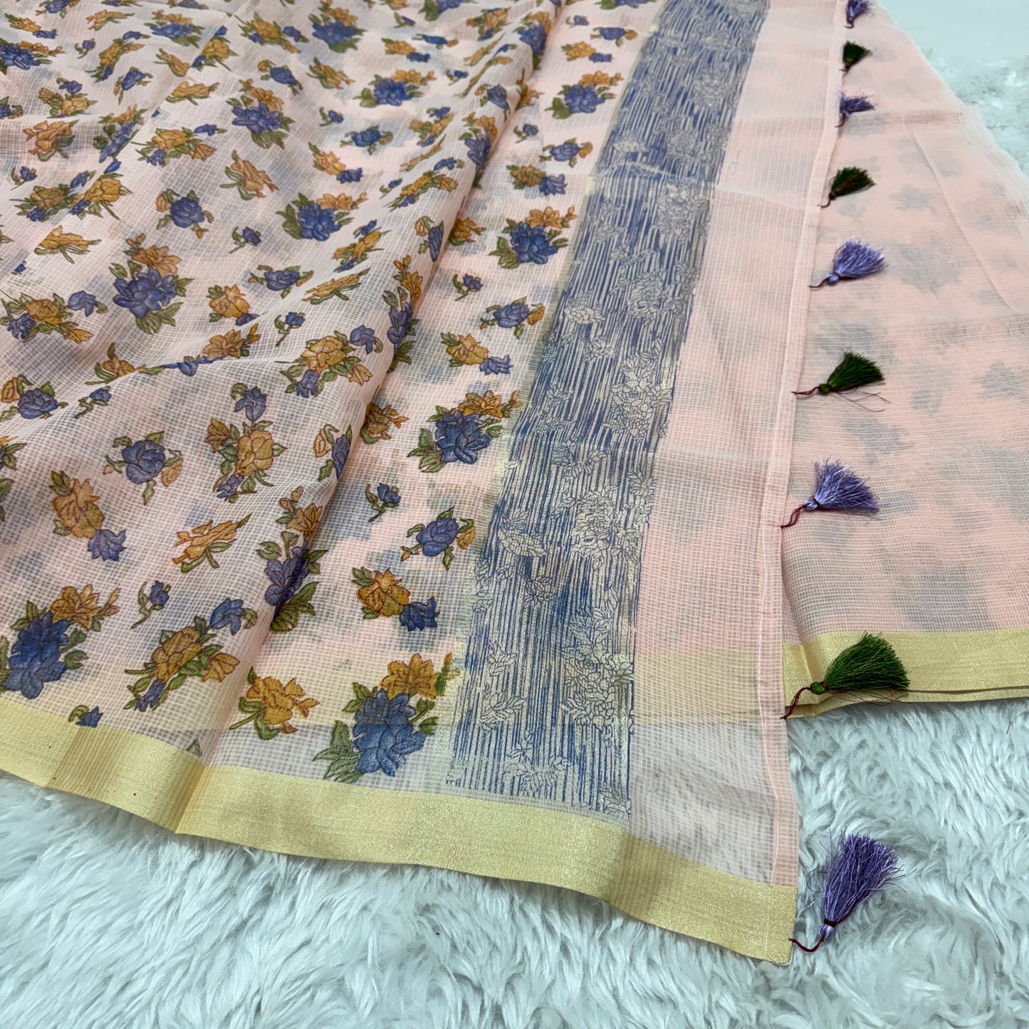 Floral Print Cotton Kota Doria Saree