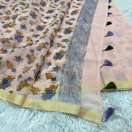 Floral Print Cotton Kota Doria Saree