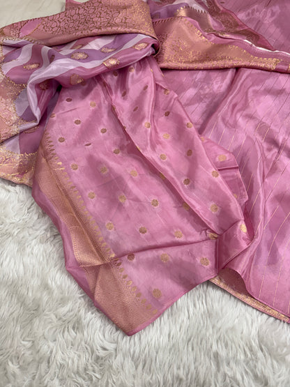 Lavender Rangkaat Banarasi Organza Crepe Silk Saree