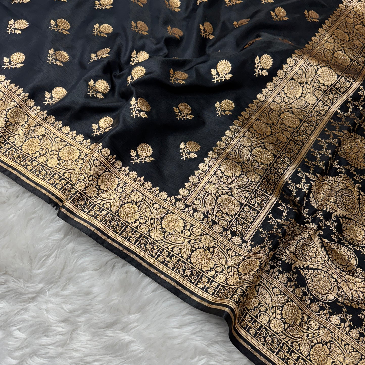 Black Banarasi Satin Silk Saree With Swarovski Work - BN61
