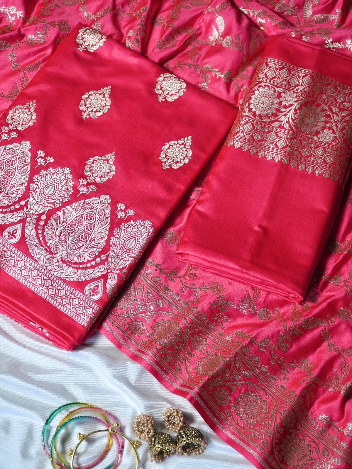 Peachish Pink Premium Banarasi Mashru Silk Suit Set
