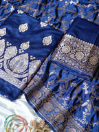 Navy Blue Premium Banarasi Mashru Silk Suit Set