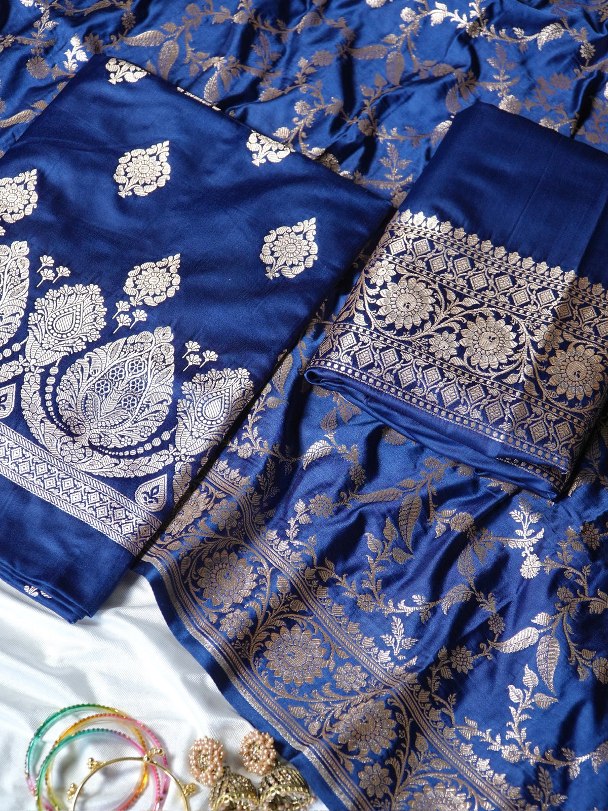 Navy Blue Premium Banarasi Mashru Silk Suit Set