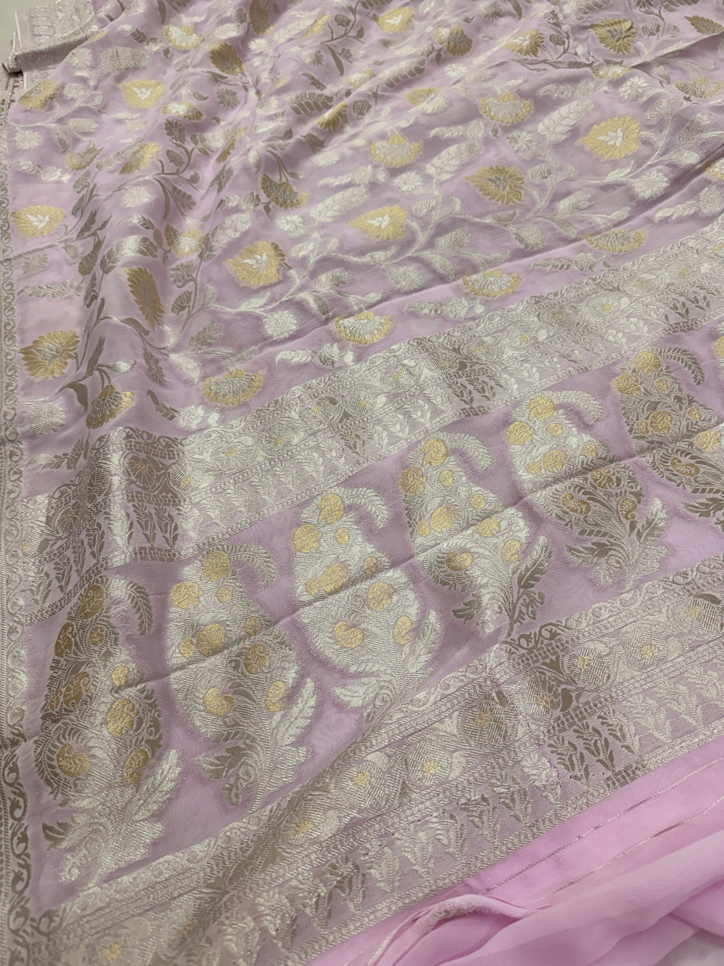 Baby Pink Banarasi Viscose Khaddi Georgette Saree