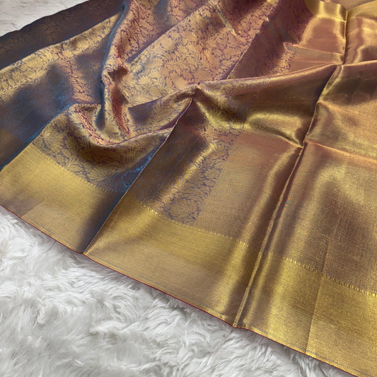 Golden Blue Kanjivaram Kora Tissue Silk Saree