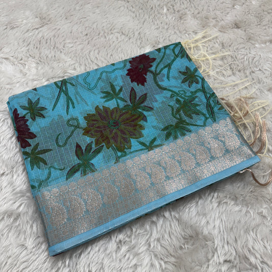 Banarasi Cotton Kota Check Printed Saree