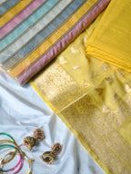 Yellow Rangkaat Mul Chanderi Banarasi Suit Set