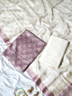 Dusty Mauve and Off White Banarasi Pure Tussar Silk Suit Set