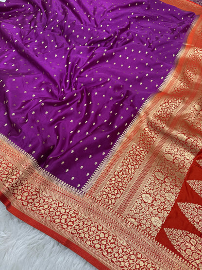 Purple to Burnt Orange Banarasi Mashru Silk Saree