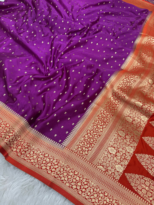 Purple to Burnt Orange Banarasi Mashru Silk Saree