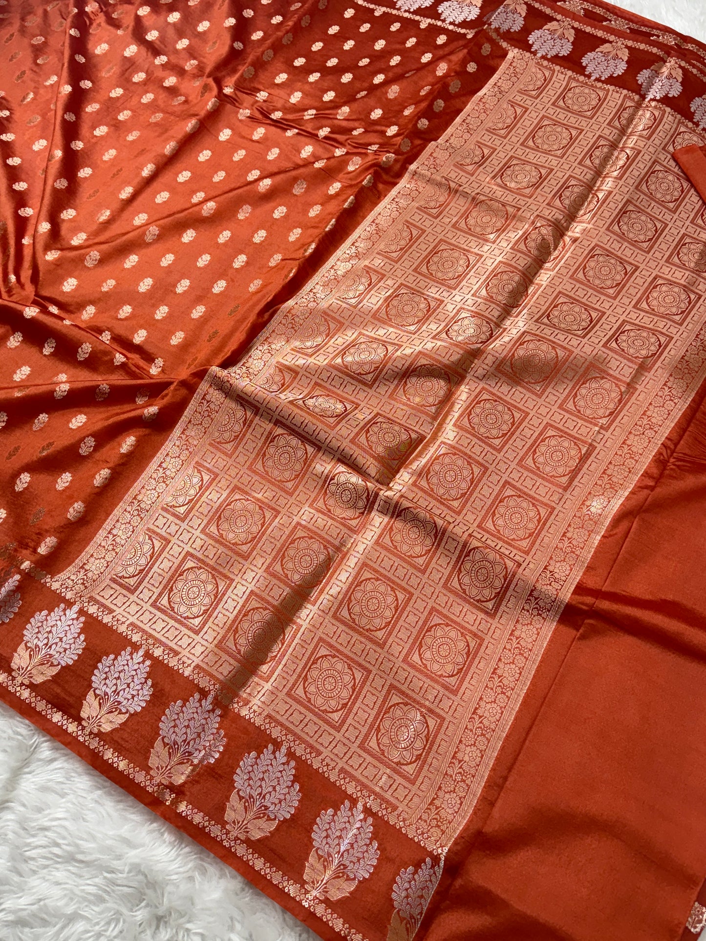 Rust Orange Premium Banarasi Mango Silk Saree