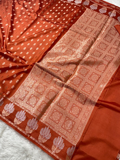 Rust Orange Premium Banarasi Mango Silk Saree