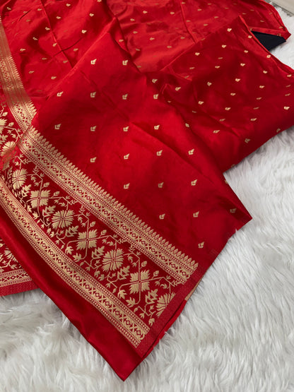 Black to Deep Red Banarasi Mashru Silk Saree