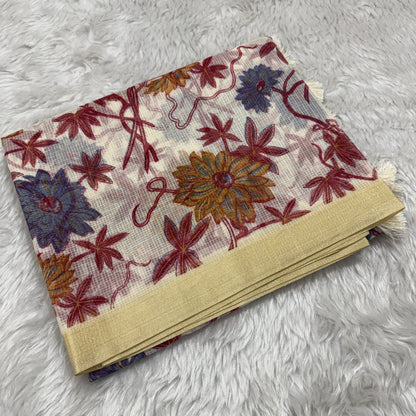 Floral Print Cotton Kota Doria Saree