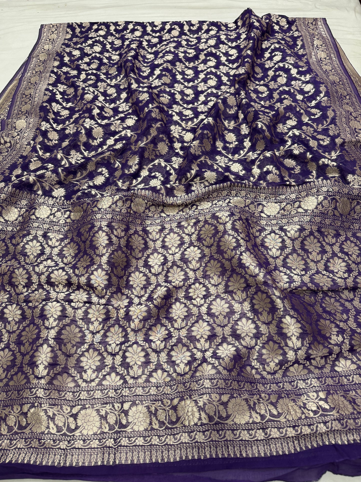 Deep Purple Banarasi Viscose Khaddi Georgette Saree