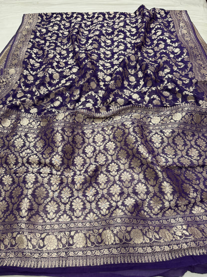 Deep Purple Banarasi Viscose Khaddi Georgette Saree