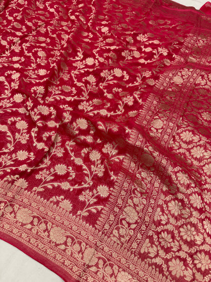 Crimson Red Banarasi Viscose Khaddi Georgette Saree