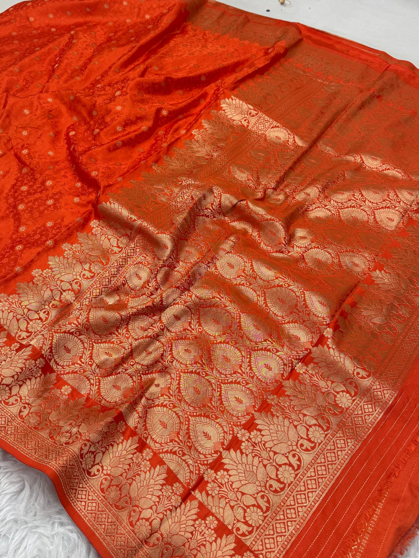Burnt Orange Banarasi Mashru Silk Saree