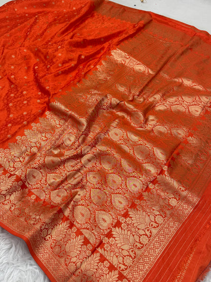 Burnt Orange Banarasi Mashru Silk Saree