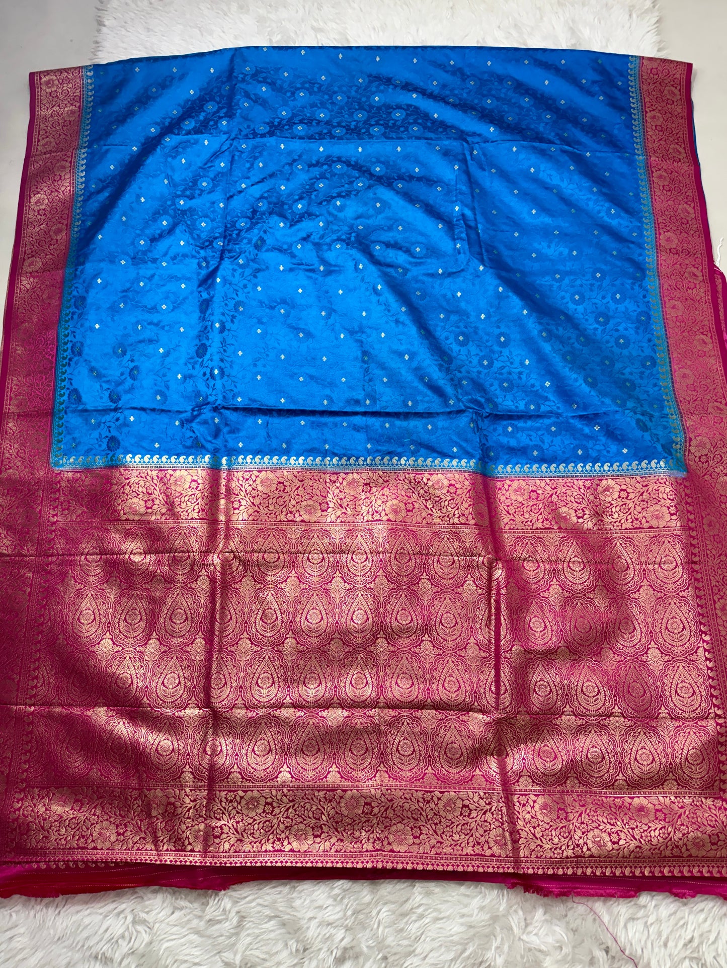 Electric Blue to Rani Pink Banarasi Mashru Silk Saree