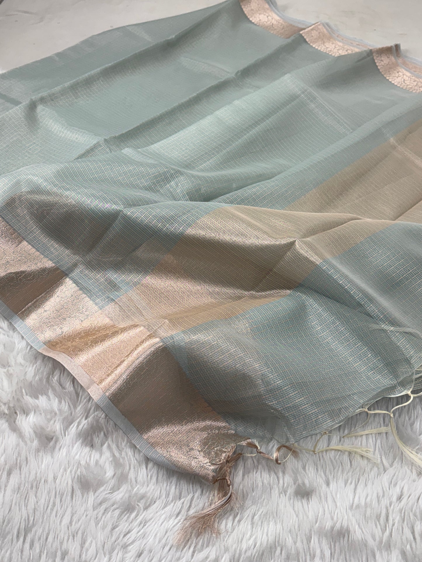 Powder Blue Tissue Silk Banarasi Border Saree