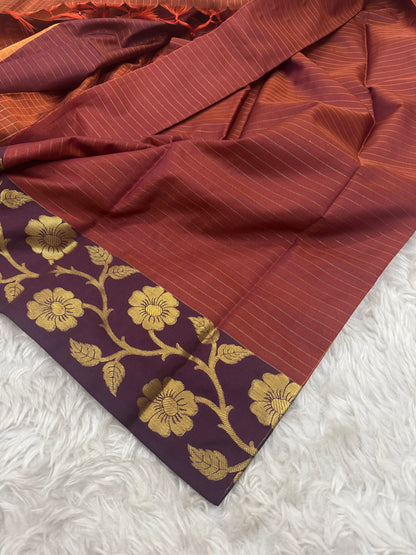Rust Orange Semi Kanchipuram Silk Checks Saree
