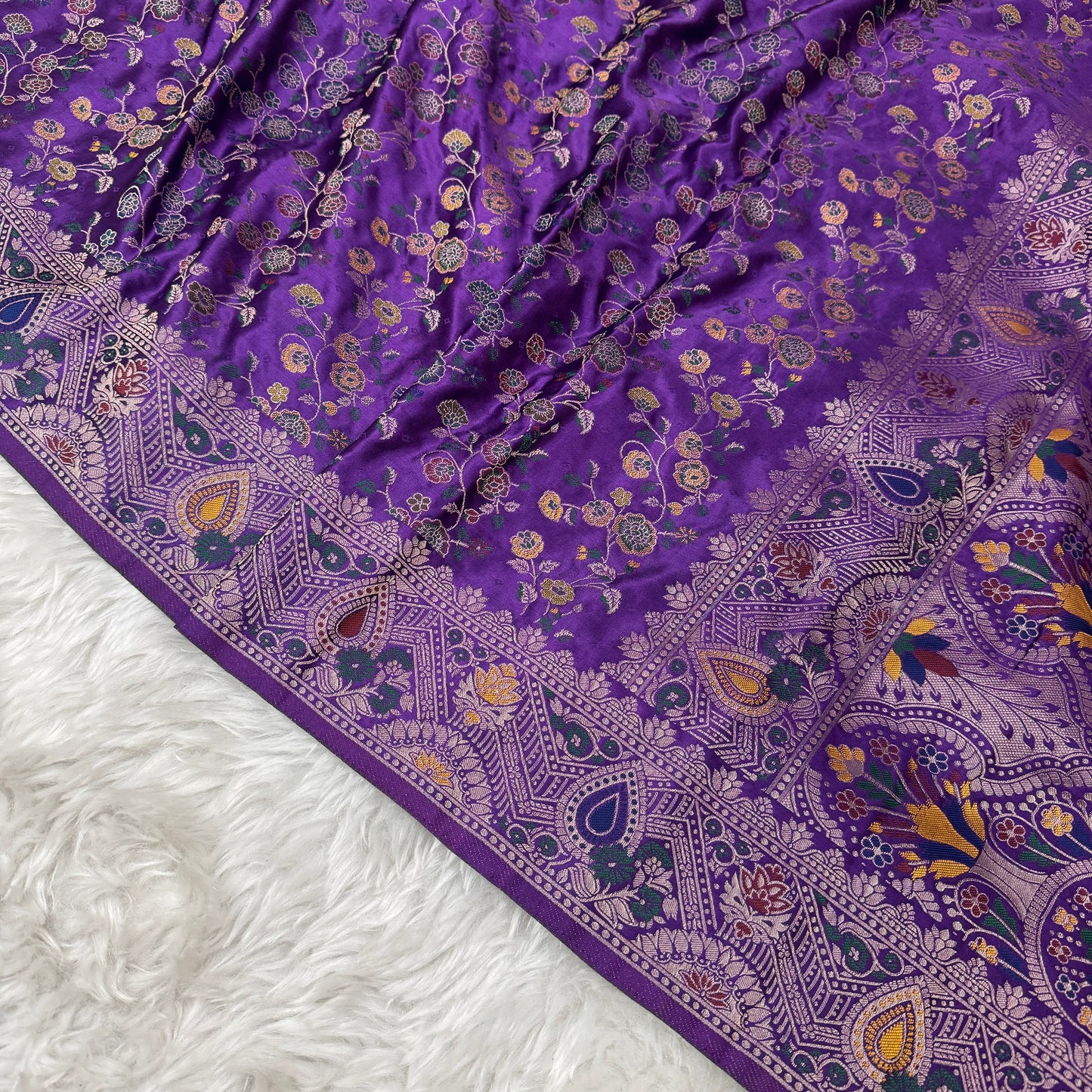 Royal Purple Banarasi Meenakari Mashru Silk Saree - BN60