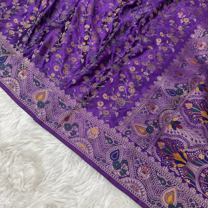 Royal Purple Banarasi Meenakari Mashru Silk Saree - BN60