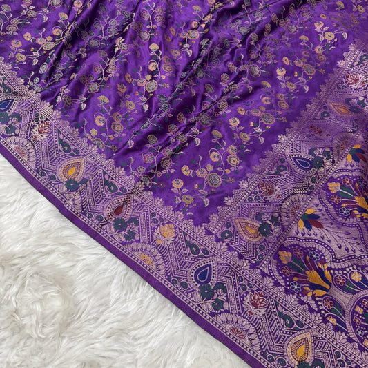 Royal Purple Banarasi Meenakari Mashru Silk Saree - BN60