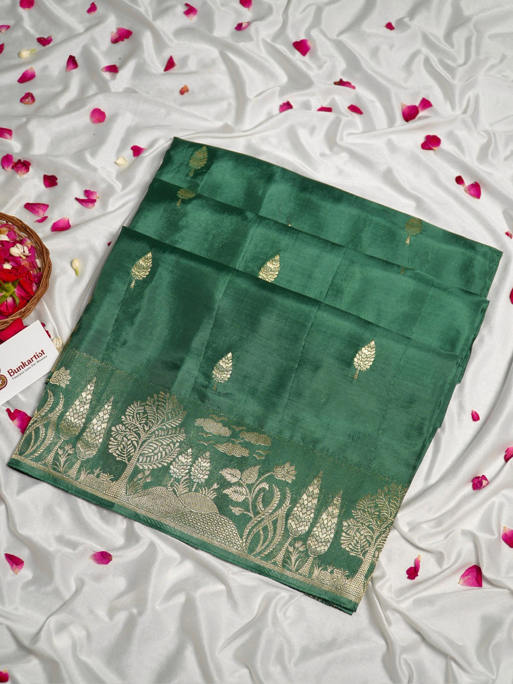 Emerald Green Banarasi Organza Crepe Silk Saree